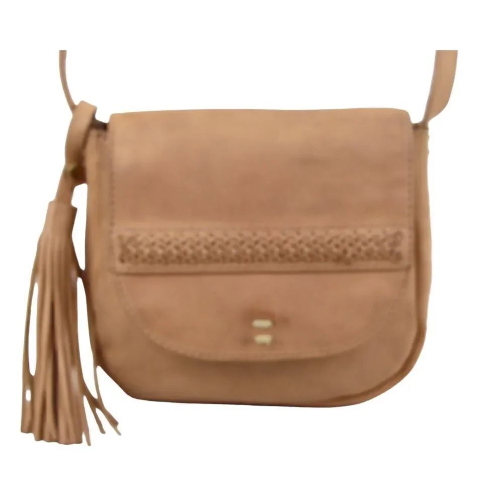 LUCKY BRAND BEIGE GENUINE LEATHER TASSEL FLAP X-BODY SHOULDER BAG HANDBAG PURSE